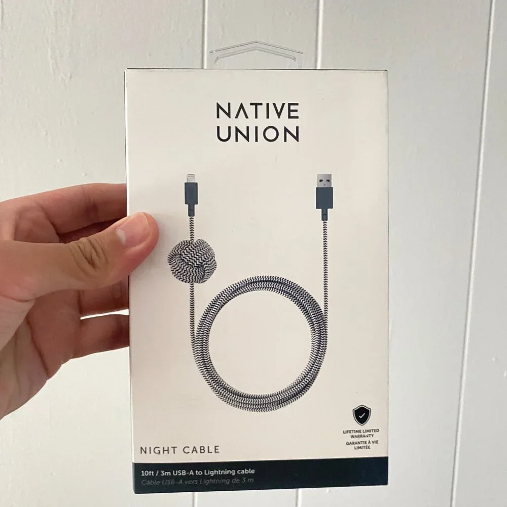 Native Union Night Cable USB-A Cable 10ft Zebra for iPhone iPad Reinforced Cable